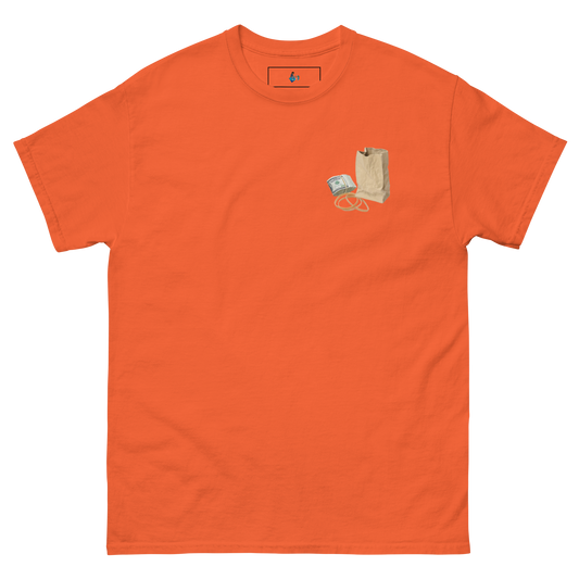 Brown paper bag, T-shirt