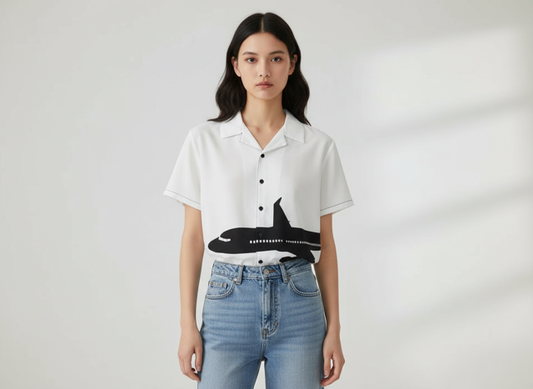 Short Sleeve AirPlane Shawty Button Down Shirt