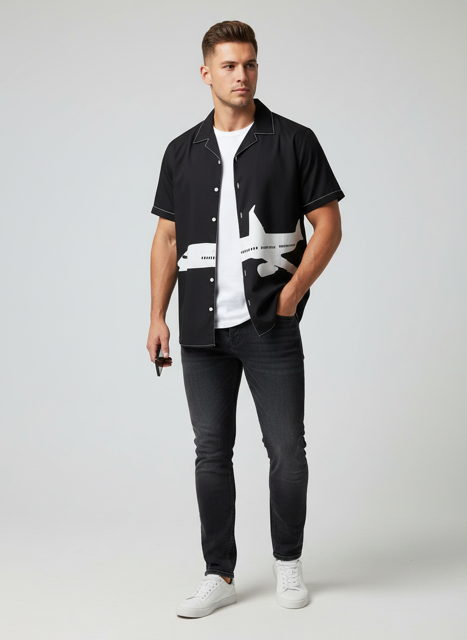 Short Sleeve AirPlane Shawty Button Down Shirt